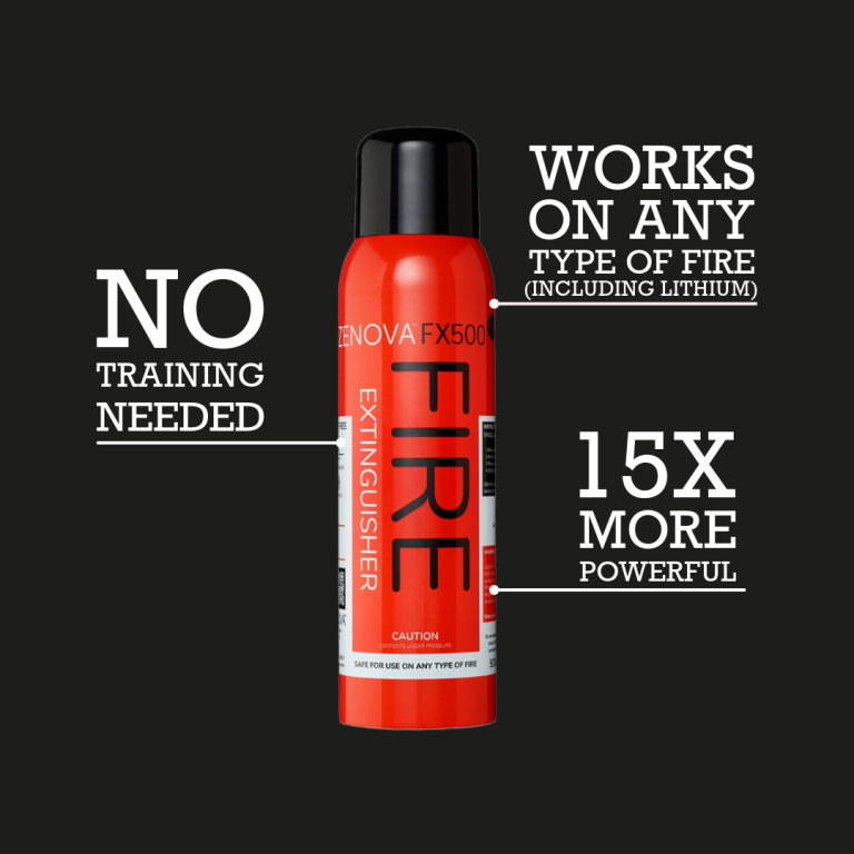 3 benefits of FX fire extinguishers - work on any type of fire, no training needed, 15x more powerful.